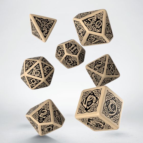Beige & Black - Celtic 3D Revised Dice Set - Q Workshop