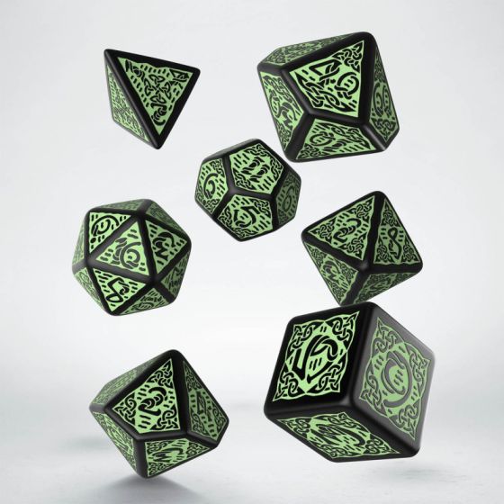 Black & Green - Celtic 3D Revised Dice Set - Q Workshop